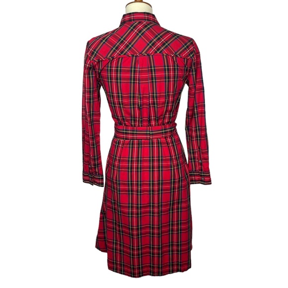 J Crew Dress Womens 2 Red Plaid Long Sleeve Shirtdress Belted Christmas Holiday - Picture 3 of 10